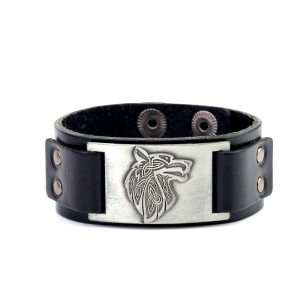 L45 Кожаный браслет-талисман Wolf  (черный)
